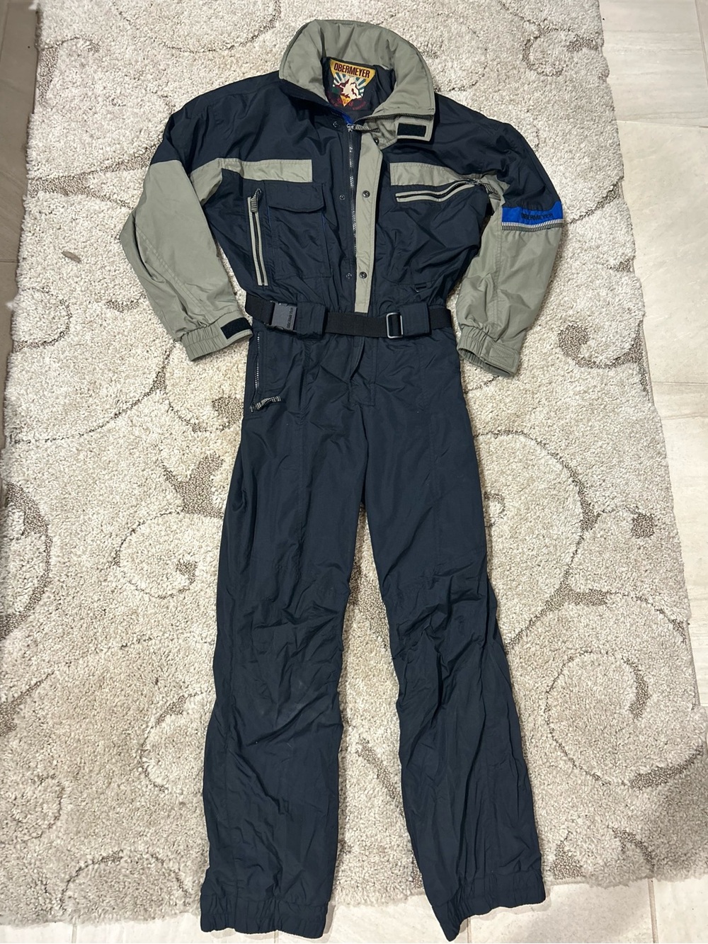 Obermeyer Men’s Medium Vintage One Piece Ski Suit Snowsuit Black Olive Retro